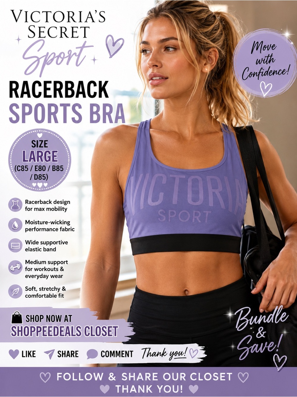 Victoria Sport Racerback Sports Bra | Lavender Purple | Size L